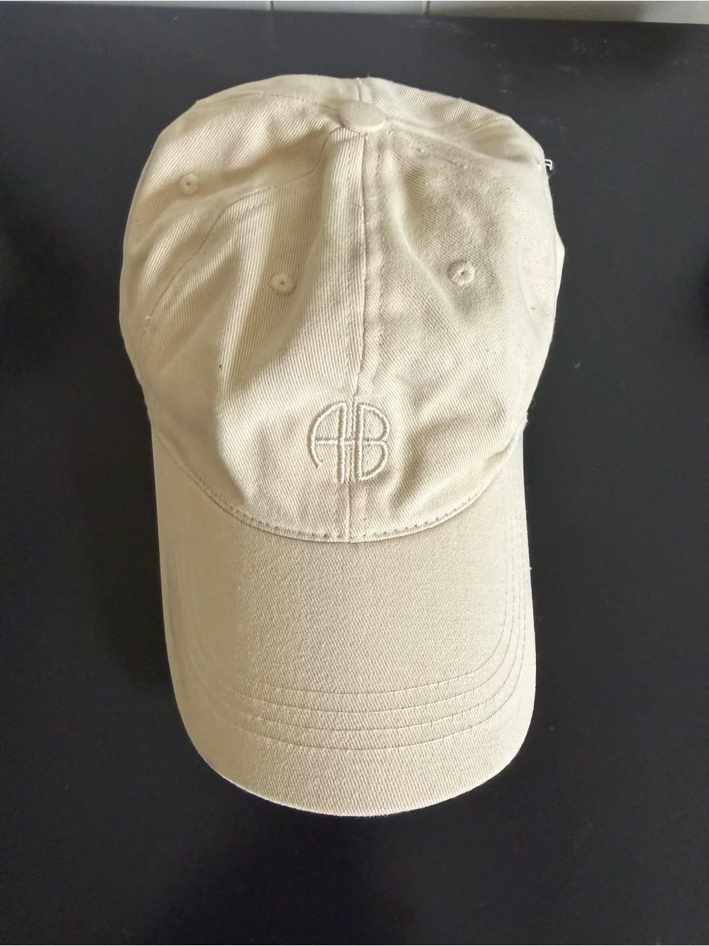 Anine Bing Beige Monogram Baseball Cap with AB Logo